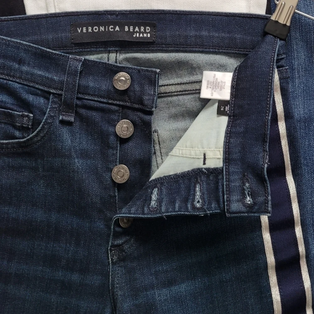 Veronica Beard Jeans Carolyn High Waist Side Tux Stripe Baby Bell 24 - Picture 8 of 12